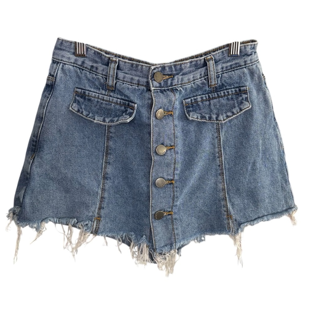 Aili Artisan Denim Button-Up Mini Jean Skort Size Small Flirty Summer Streetwear